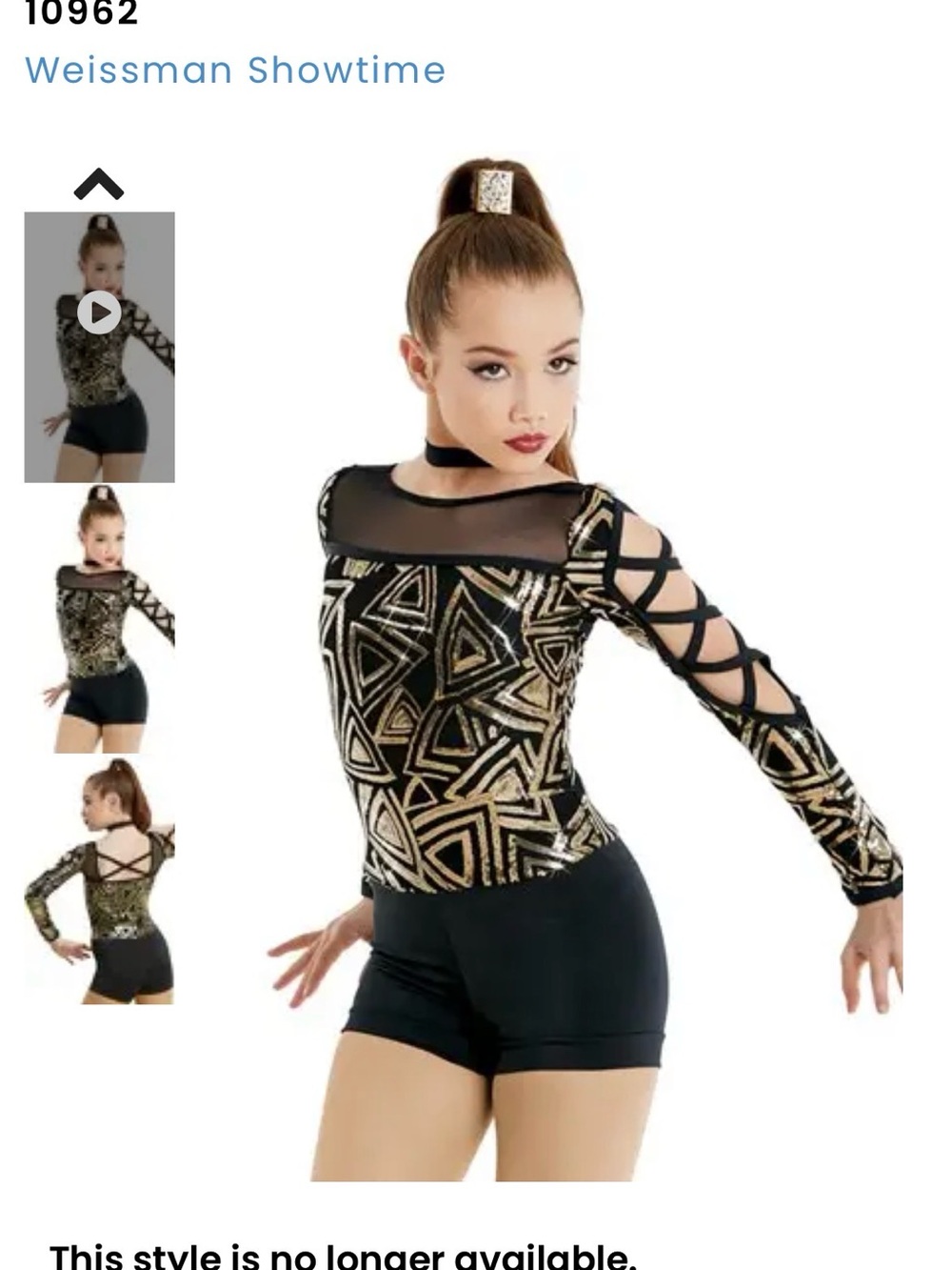 Weissman Black and Gold Long Sleeve Dance Leotard Top